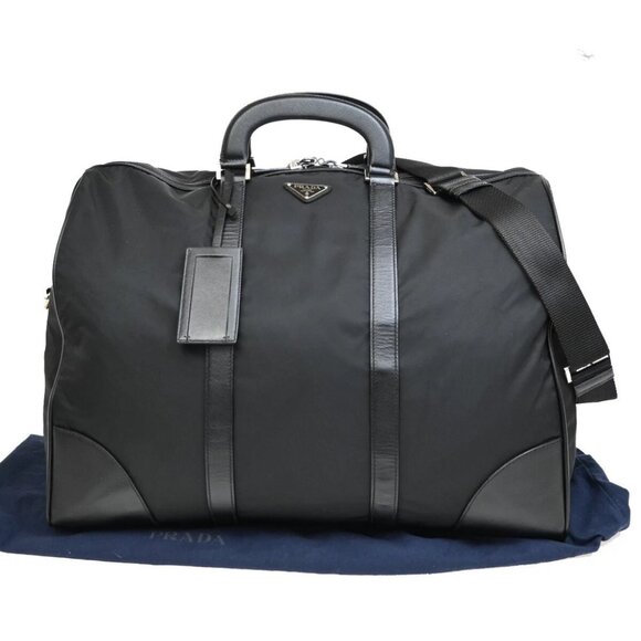 PRADA Logo Tessuto 2Way Travel Shoulder Hand Bag Nylon Leather Black - Picture 1 of 16
